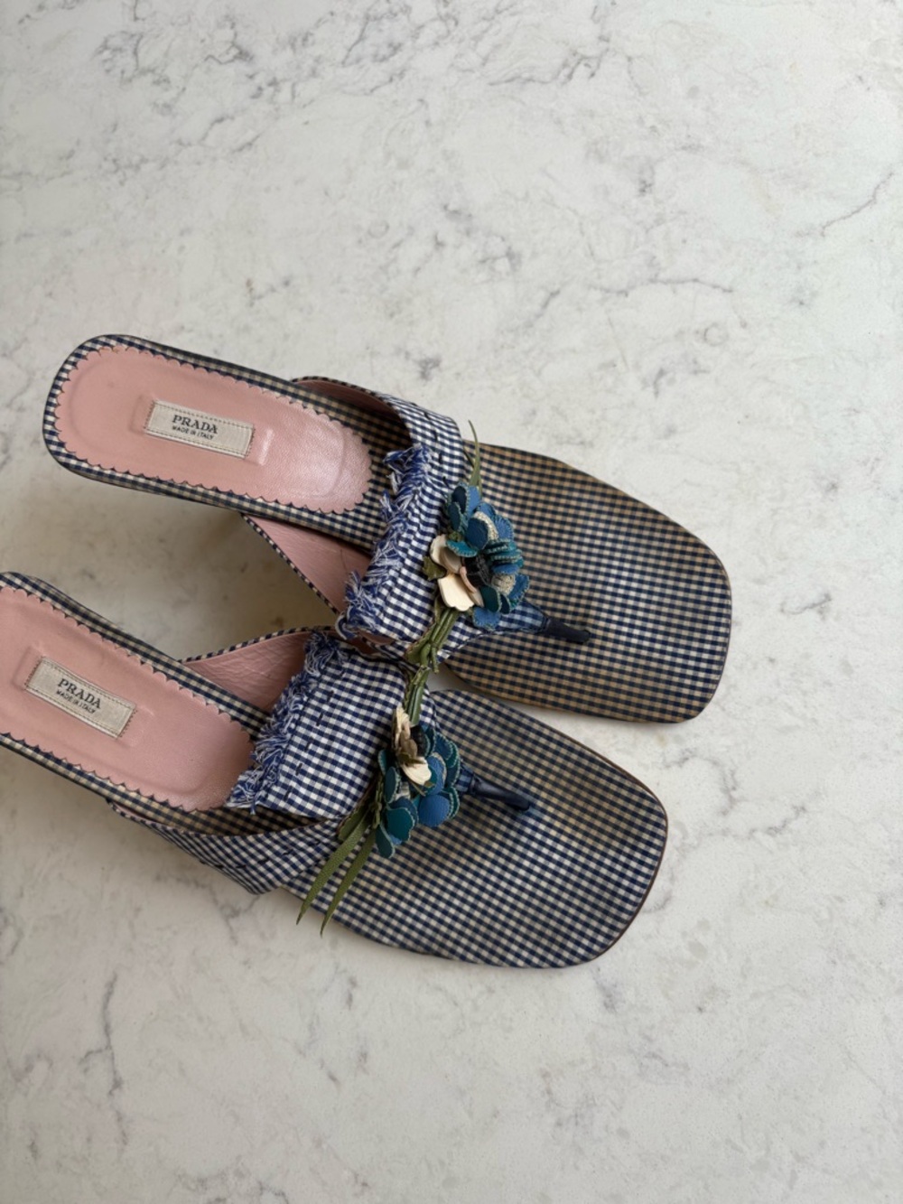 Vintage Prada Embellished Blue Checked Slide Sandals 38.5 - Picture 11 of 13